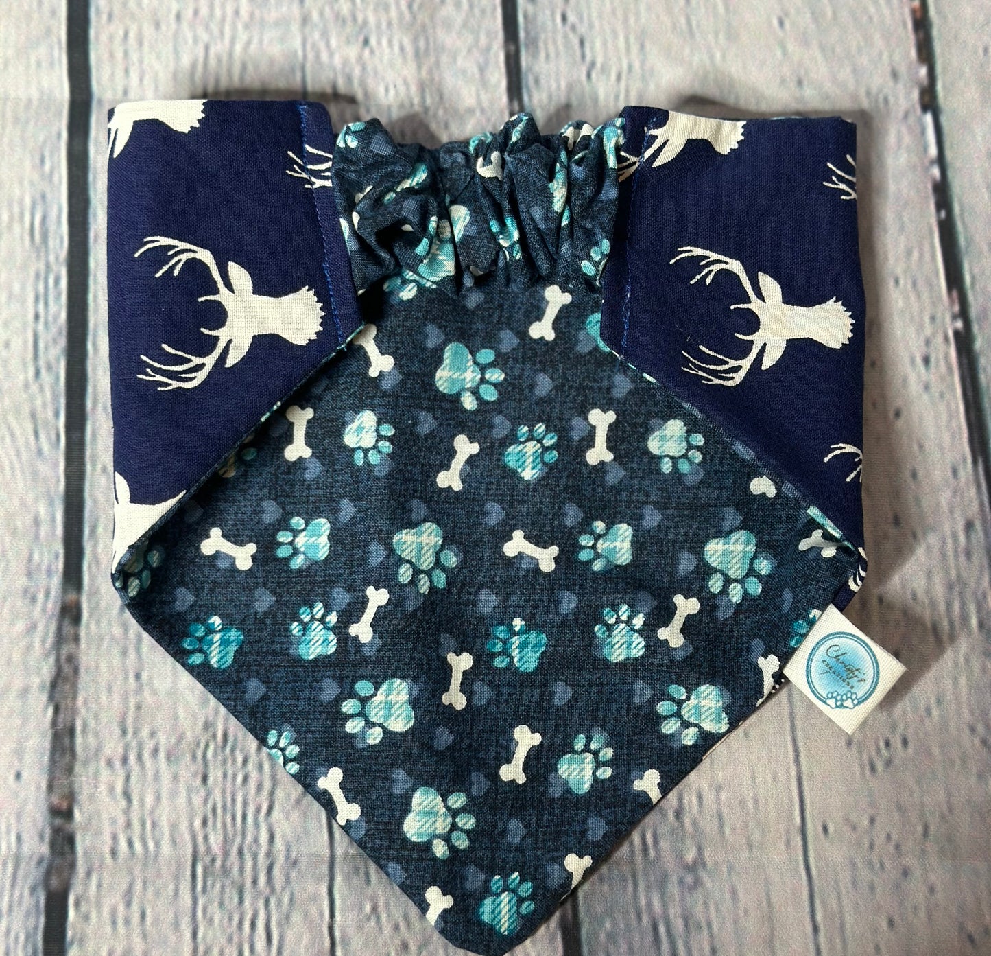 Blue Deer Reversible Scrunchie Bandana
