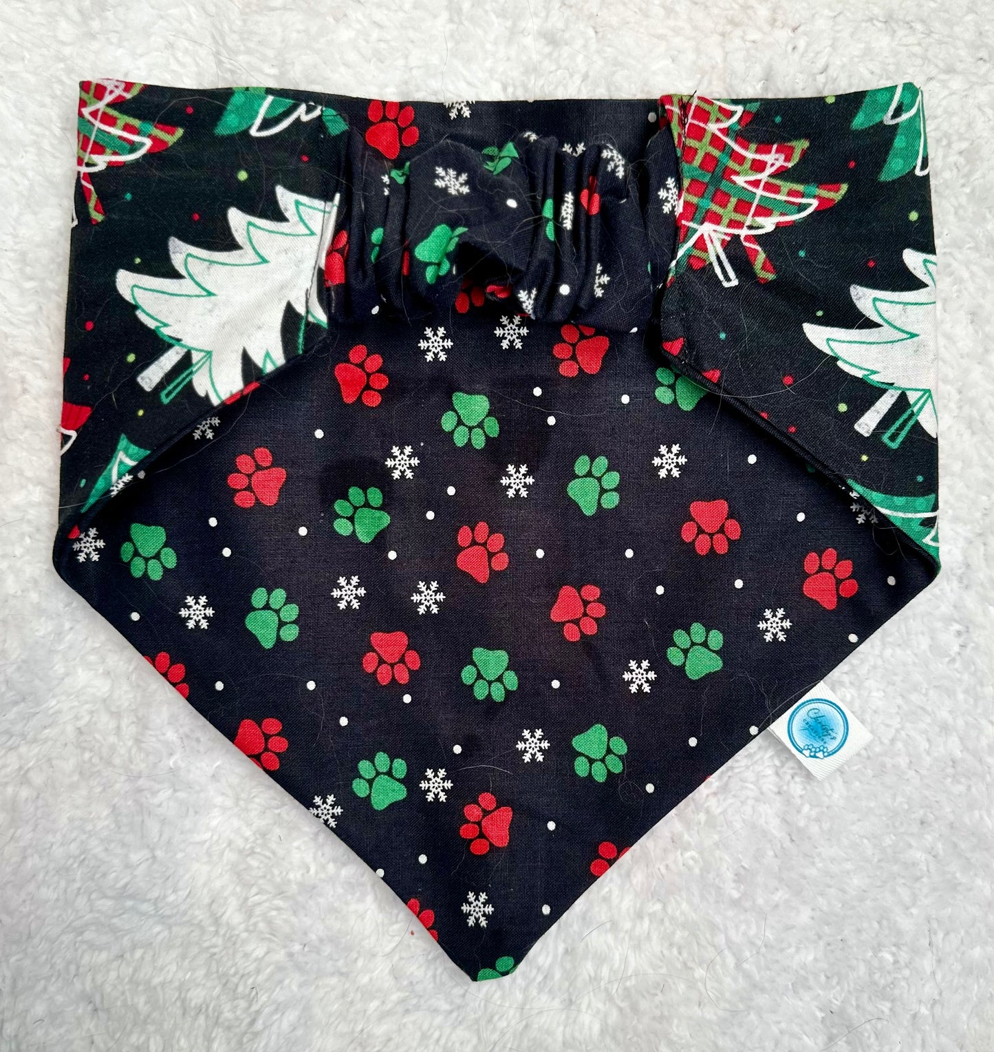 Christmas Tree / Paw Print Reversible Scrunchie Bandana