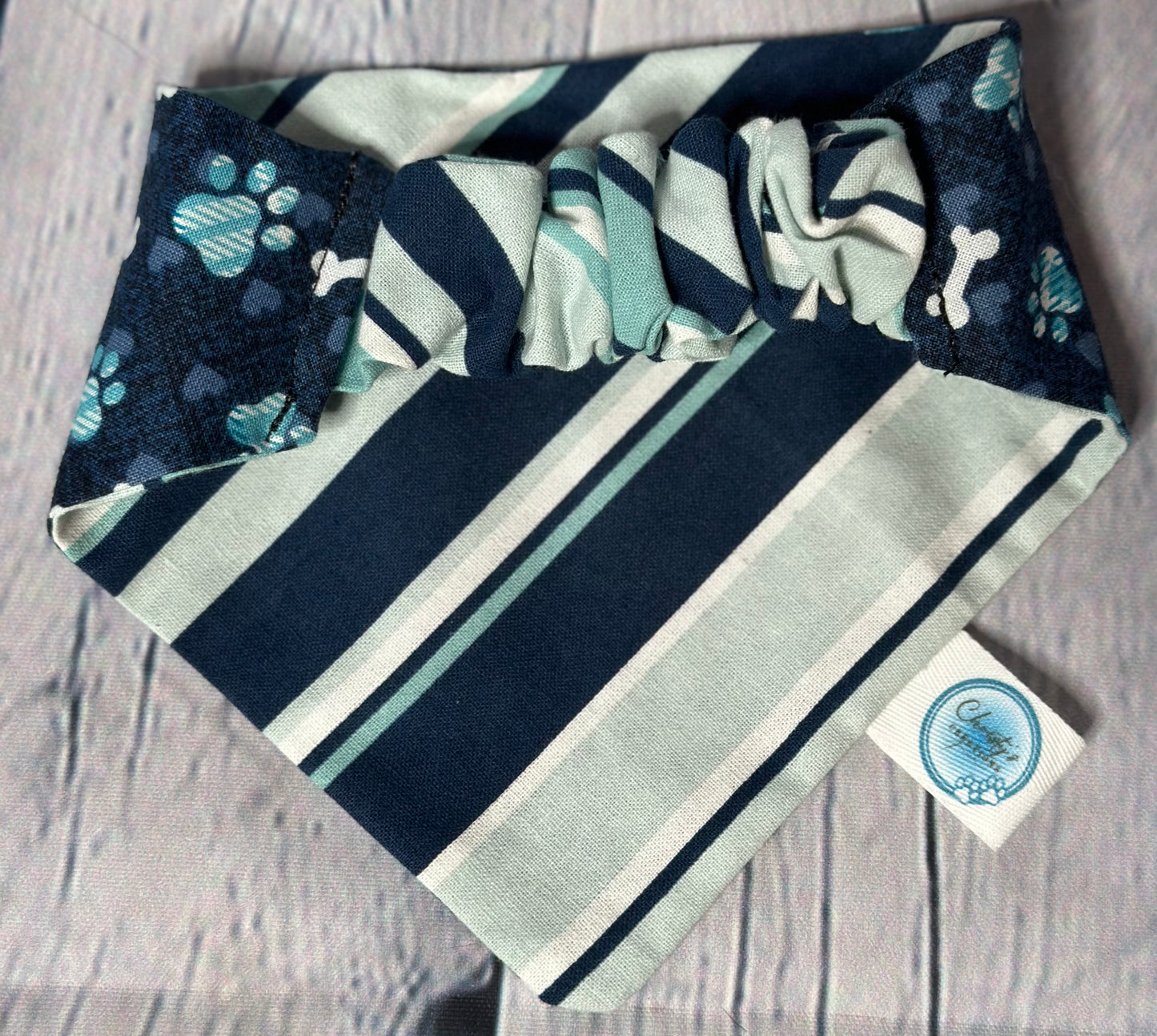 Blue Paw Reversible Scrunchie Bandana