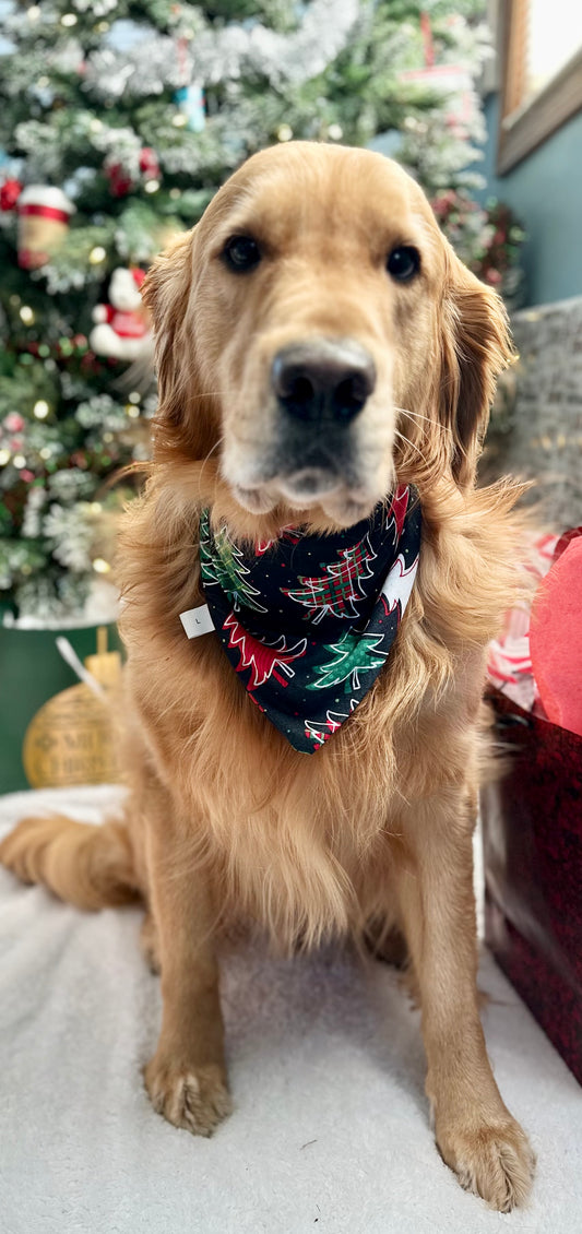 Christmas Tree / Paw Print Reversible Scrunchie Bandana